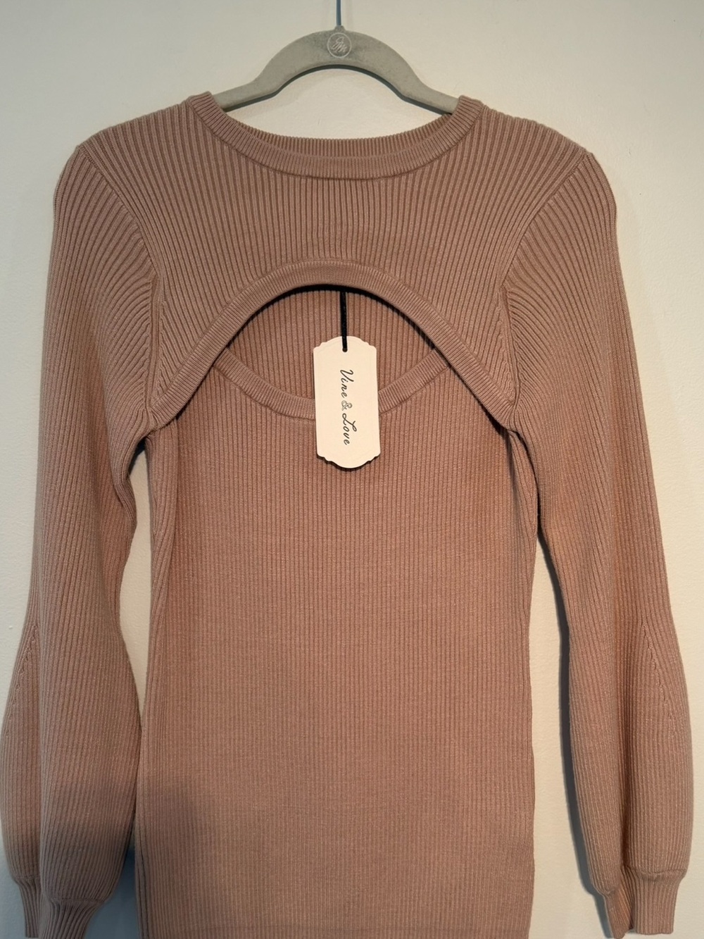 Vine & Love Ribbed Cutout Sweater in Mauve-Taupe